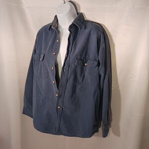 Soft Blue Flannel Long Sleeve Button Down Collared Shirt With Pockets